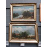 Pair of Victorian oils; country scene with cottages