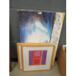 Oil on canvas entitled Weston Super Mare plus a pair of abstract prints entitled cubic heart and