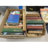 2 boxes containing dictionaries, novels and botanical reference books