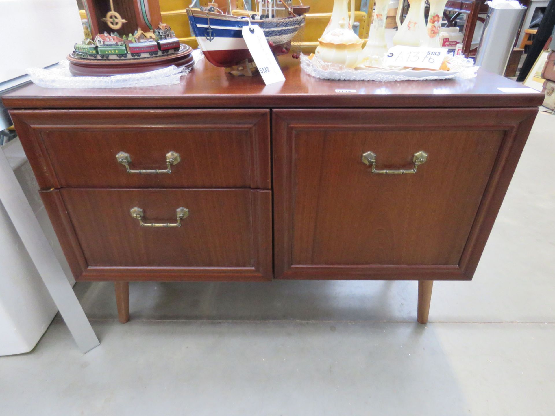 Dark wood sideboard with 2 drawers and cupboard to the side