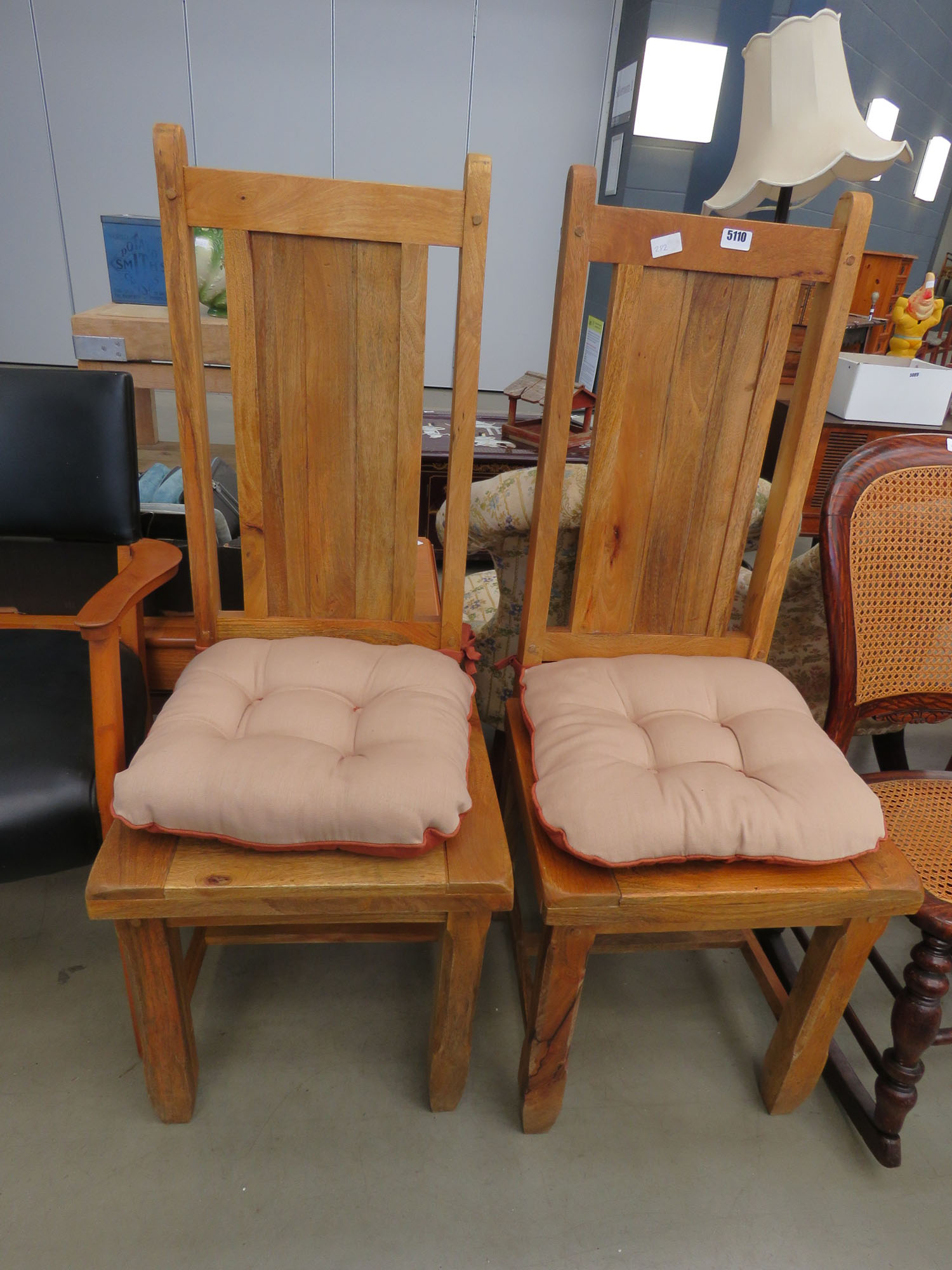 Pair of hardwood highback dining chairs