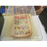 Box containing Beano comics