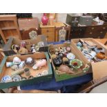 4 boxes containing studio pottery, piggy bank and ornamental ceramics