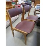 Pair of Danish dining chairs with rexine seats and backs