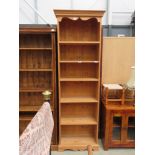 Narrow pine open bookcase