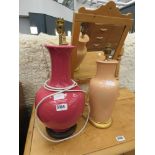2 peach and pink glazed table lamps