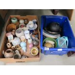 2 boxes containing Oriental ceramics plus pottery and crockery