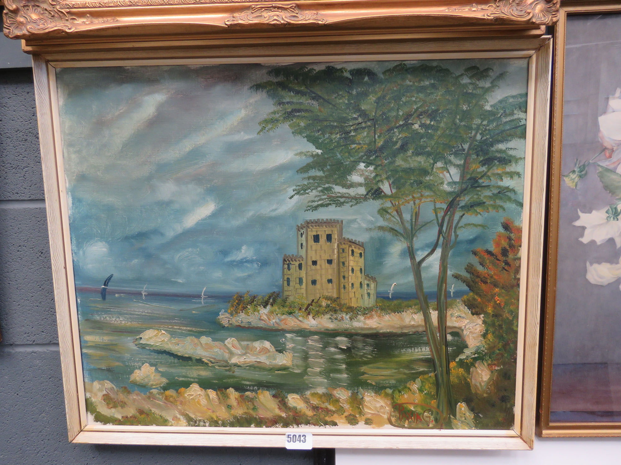 5039 Oil on canvas; castle and seashore