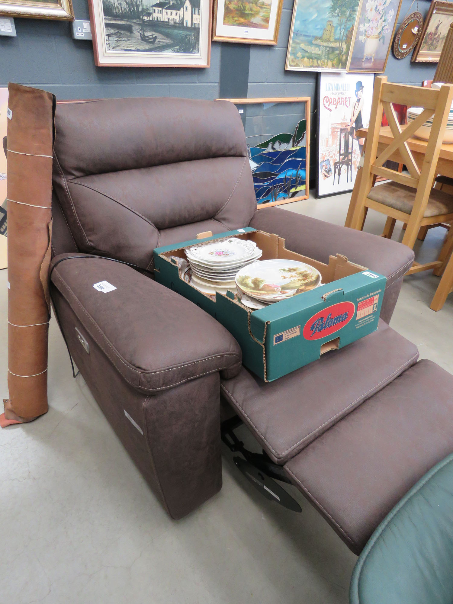 Brown suede effect electric reclining armchair