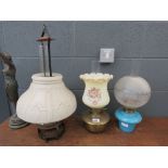 3 ceramic and brass oil lamps with shades