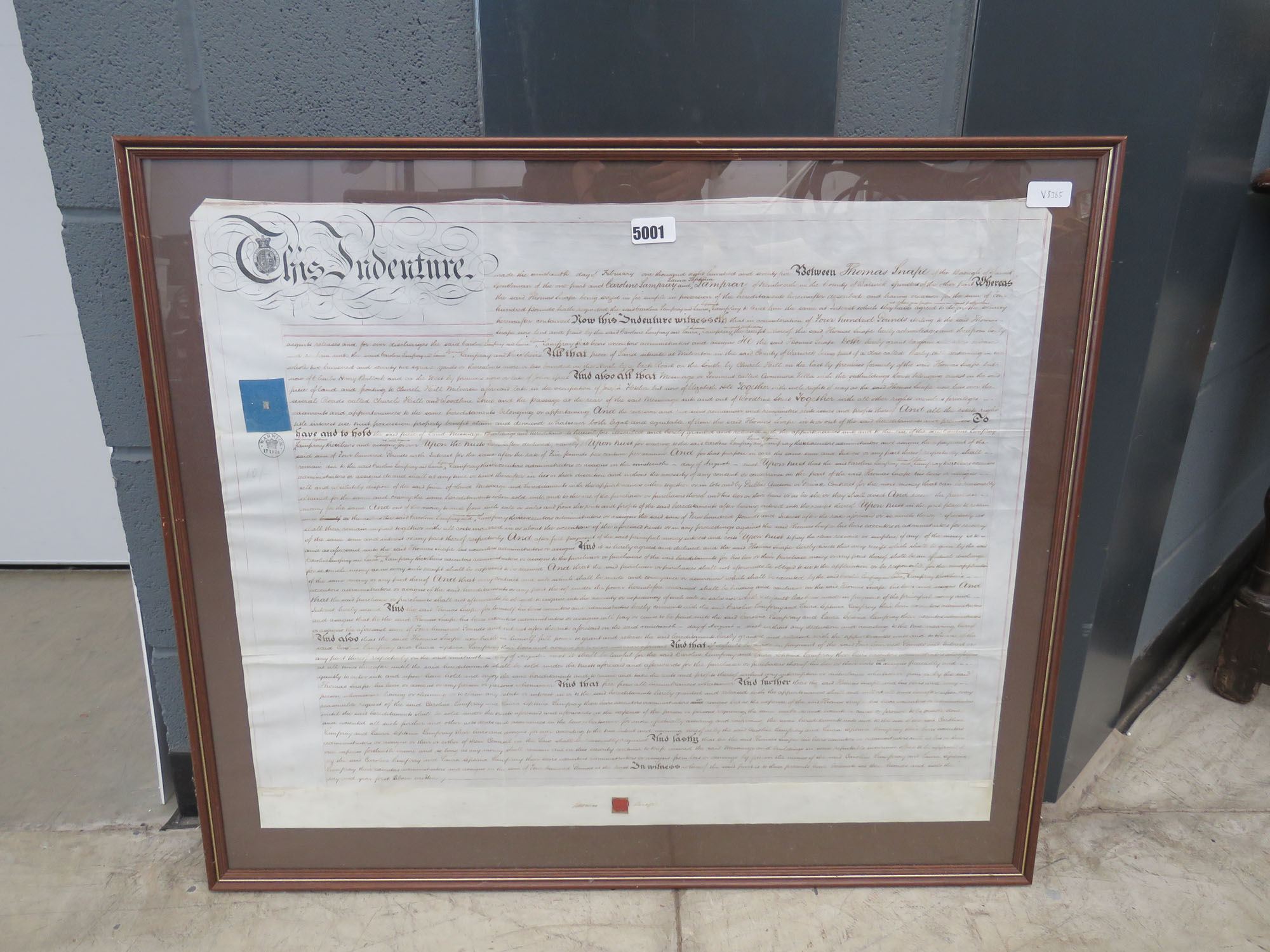 Framed and glazed indenture