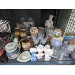 Cage containing jasperware, wine glasses and tumblers