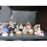 Cage containing ornamental bird and other figures plus an Oriental blue and white miniature vase and