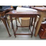 Oak barley twist side table plus Lloyd Loom style chair