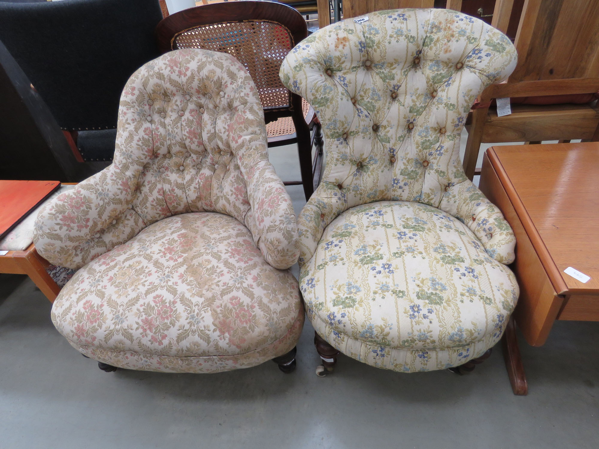 5091 - 2 button back upholstered Victorian nursing chairs