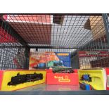 (8) Cage containing Hornby Railways 00 gauge industrial freight set and 4x 00 gauge engines