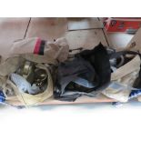 4 bags containing fire companion set, brassware and pewter flagons