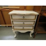 Cream and gilt painted 3 drawer bedside cabinet