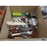 Box containing loose cutlery and silver plate