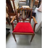Repro carver chair with red fabric drop in seat