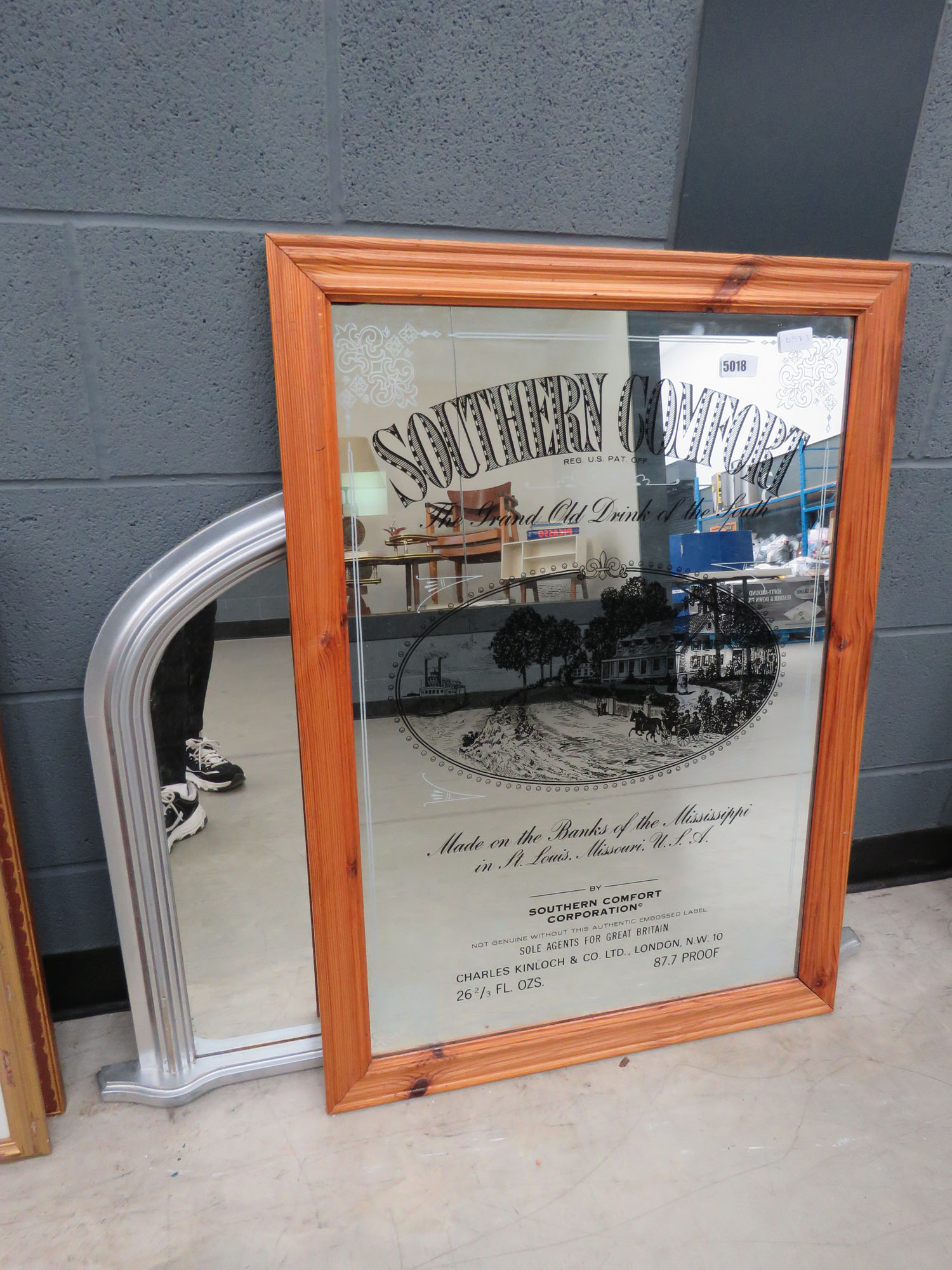5018 Southern Comfort advertising mirror plus an over mantel in silver painted frame
