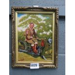 Oil on board; motorcyclist by Eric Smith 1973