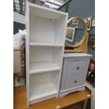 Blue painted 2 drawer bedside cabinet plus a white painted open bookcase