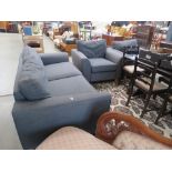 5381 - Grey fabric 2 seater sofa plus a pair of matching armchairs