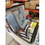 Case containing Corgi toys and model battleships