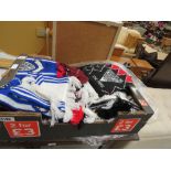 Box containing football scarves