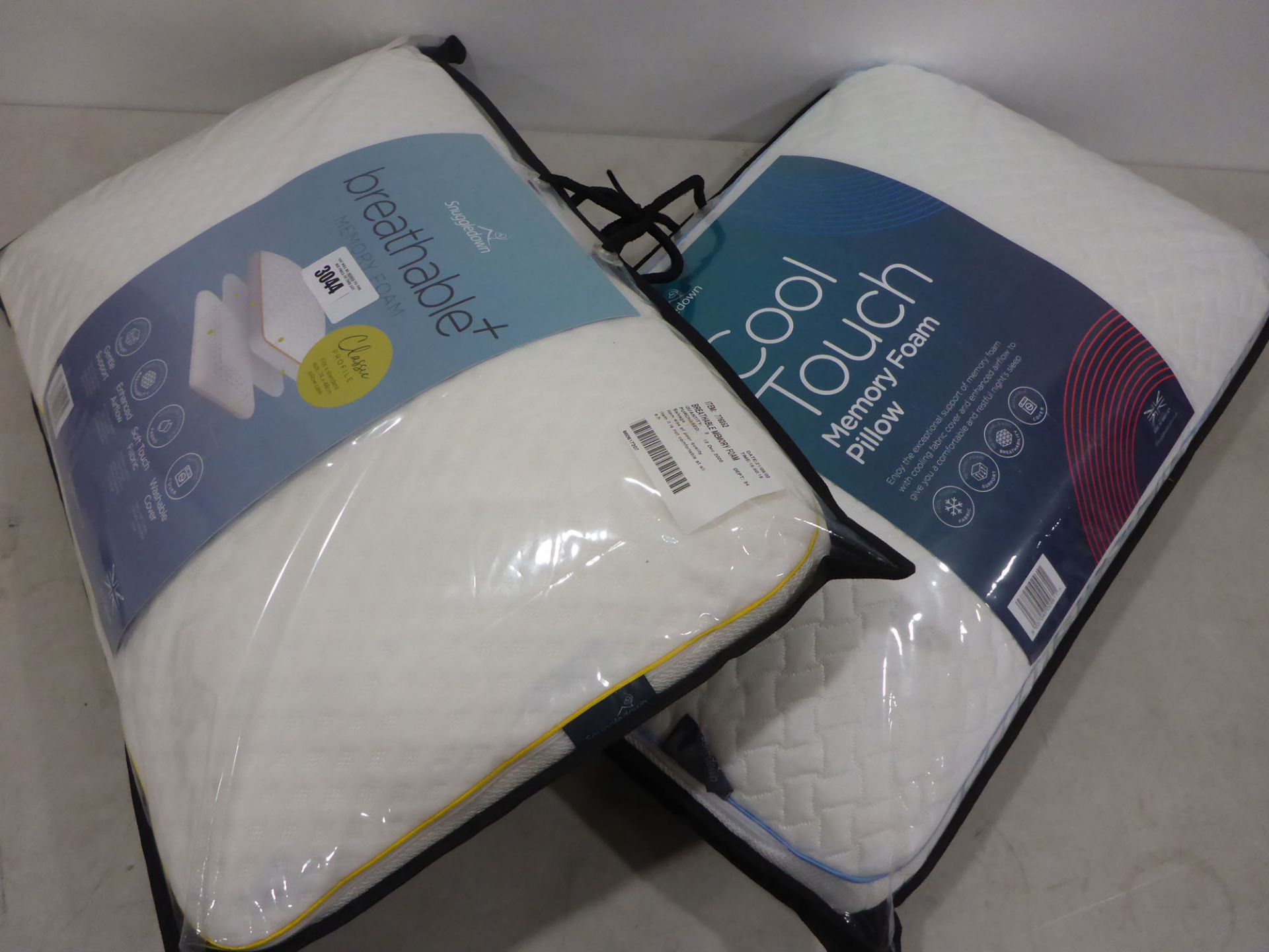 Two snuggle down memory foam breathable pillows