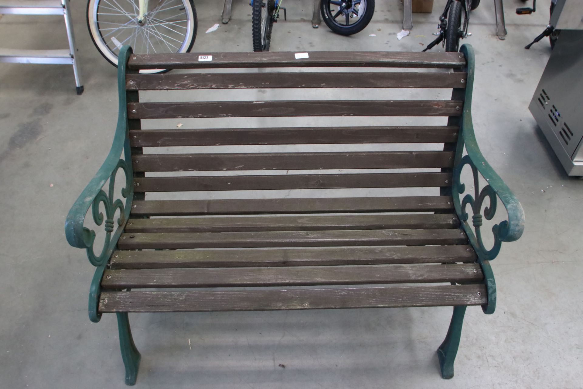 Metal frame wooden slatted garden bench