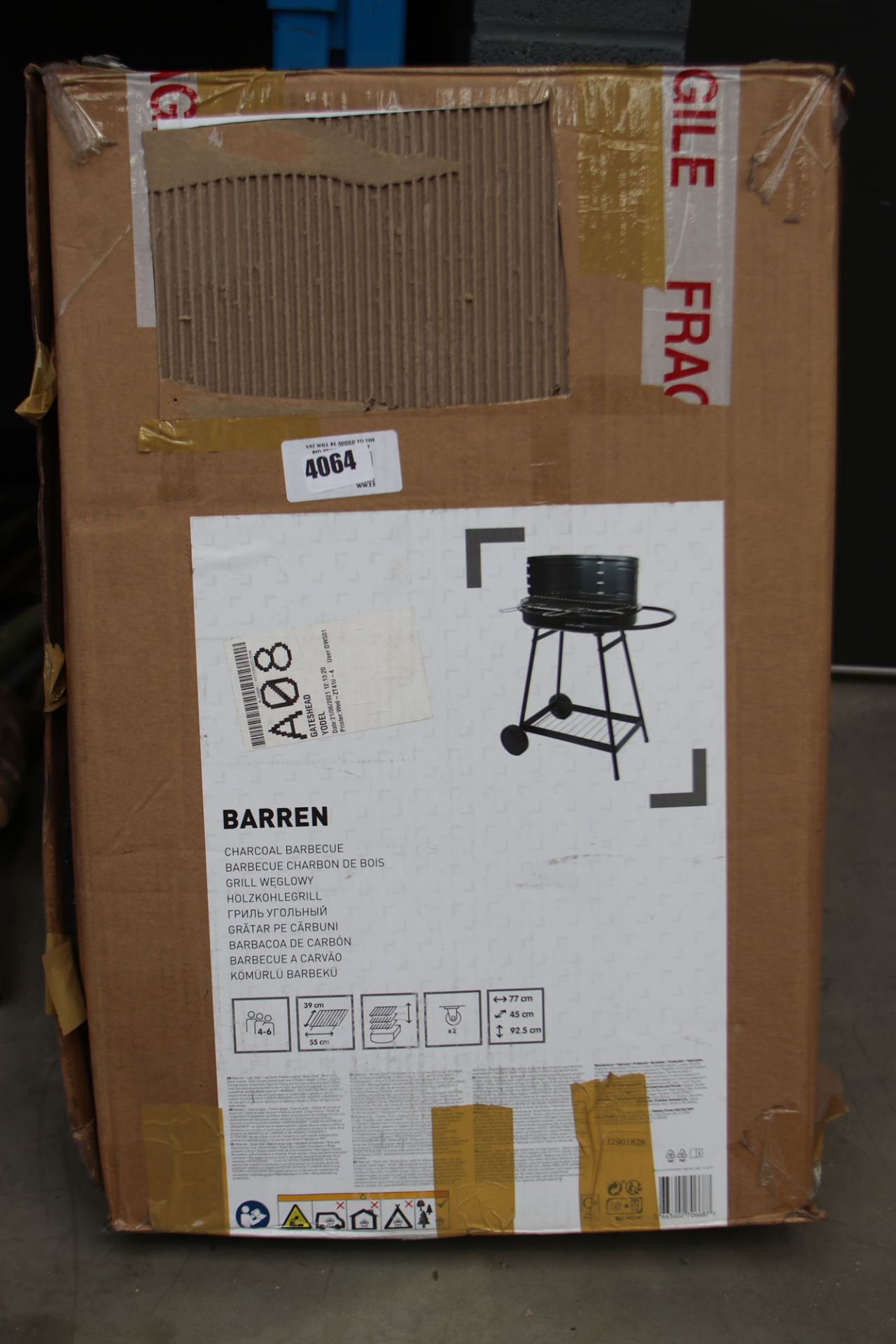 Boxed flatpack charcoal barbecue