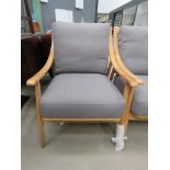 Oak framed single armchair with grey upholstery