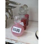 3 pink glass scent bottles