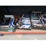 3 boxes of assorted books inc. SAS Illustrated History, paper back novels etc