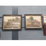 2 framed and glazed pictures of horses at riverside scene