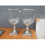 2 Large glass wine-shaped candle holders