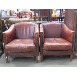 Pair of faded brown club chairs