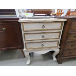 5184 White and gold painted 3 drawer bedside cabinet