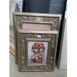 4 assorted framed and glazed paintings of colourful children and ladies at play