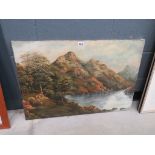 Single canvas of lakeside and mountain scene
