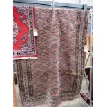 (1) Hand made Pakistan carpet in pink and blue geometric design