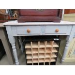 White stained pine hall table with 2 drawers on turned legs