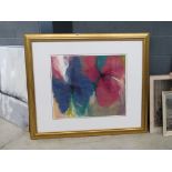 Large gold gilt-framed abstract picture of flowers