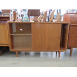 Teak sliding-door shelving unit