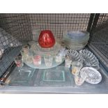 Small cage of assorted glassware inc. shot glasses, trinket bowls, lemon squeezers, storage jars