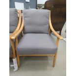 Oak framed single armchair with grey upholstery