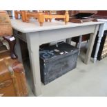 Grey painted kitchen table with beige leather insert