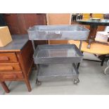 3 tier mobile metal mesh shelved trolley